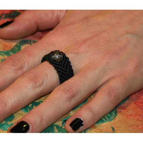 Macrame Ring with Semiprecious Stones .