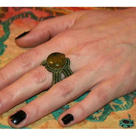 Macrame Ring with Semiprecious Stones .