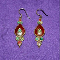 Turquoise & Coral Handmade Earring in Silver
