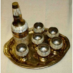 Brass set of tray , Bottle case & cups