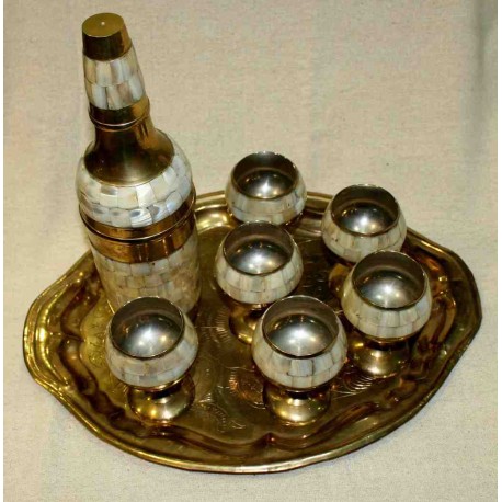 Brass set of tray , Bottle case & cups