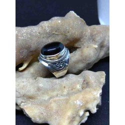 Black Agate Handmade Silver 925 Ring from India