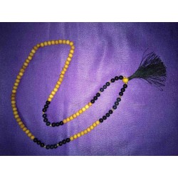 Black Agate and wood Mala Necklace from Nepal