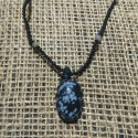 Snowflake Obsidian makrame pendant