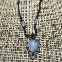 Tourmalinated Quartz makrame pendant